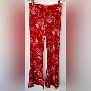 Bear Dance Red Flare Pants with White Dragon Design